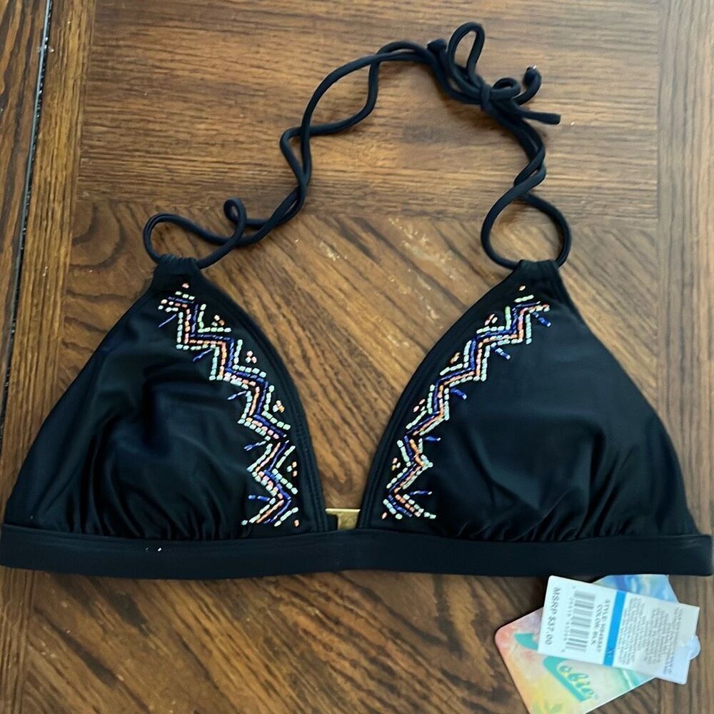 Hobie Black beaded Triangle Bikini Top Nwt Size Large